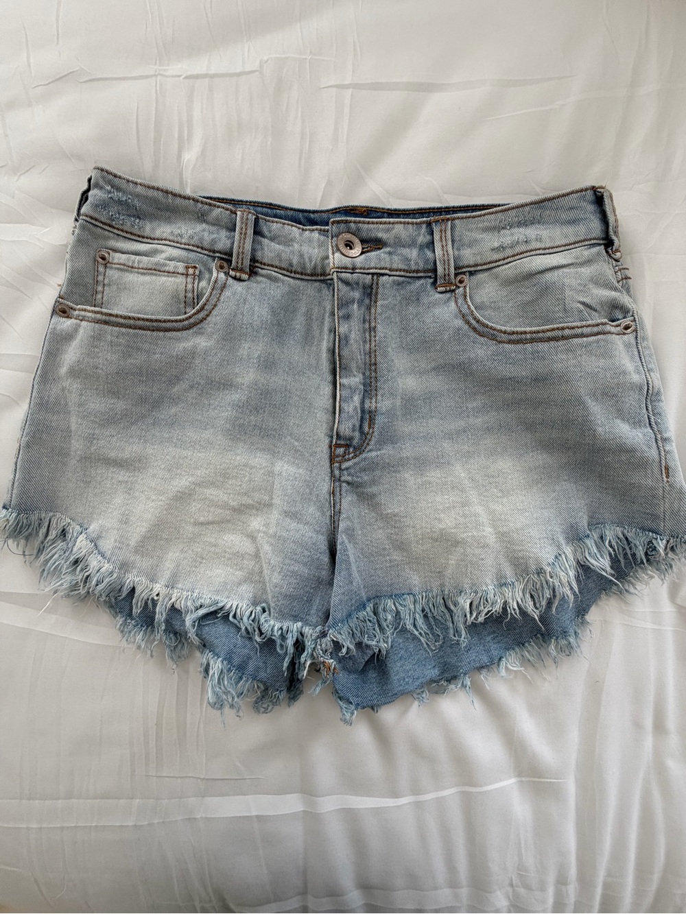 INC Light Wash Denim Frayed Hem Women's Shorts